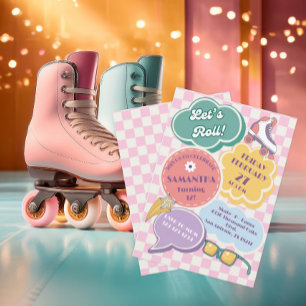 Pastel Retro Roller Schaatsfeest Uitnodiging