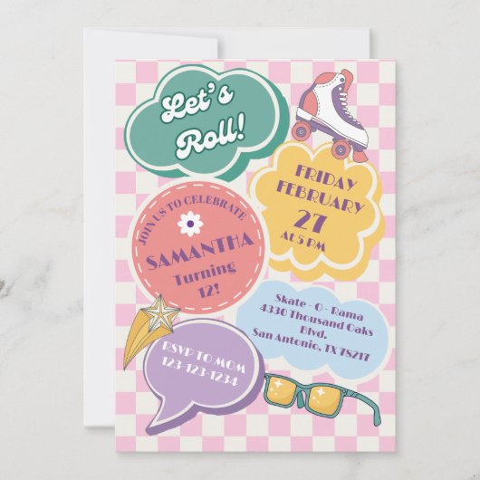 Pastel Retro Roller Skating Party Invitation (Devant)