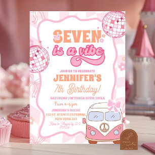 Pastel Retro Seven is een vibe Van Groovy verjaard Kaart