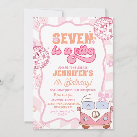 Pastel Retro Seven is een vibe Van Groovy verjaard Kaart (Voorkant)