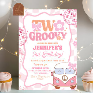 Pastel Retro Van Two Groovy 2e verjaardagsfeestje Kaart