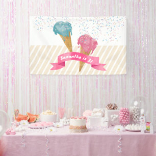 Pastel Retro Waterverf Ice Cream & Sprins Spandoek