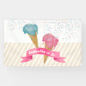 Pastel Retro Waterverf Ice Cream & Sprins Spandoek (Horizontaal)