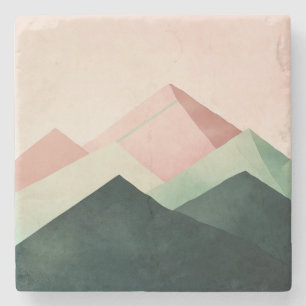 Pastel Ridge – Geometrisch berglandschap #1 Stenen Onderzetter