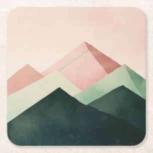 Pastel Ridge – Geometrisch berglandschap #1 Vierkante Kartonnen Onderzetter
