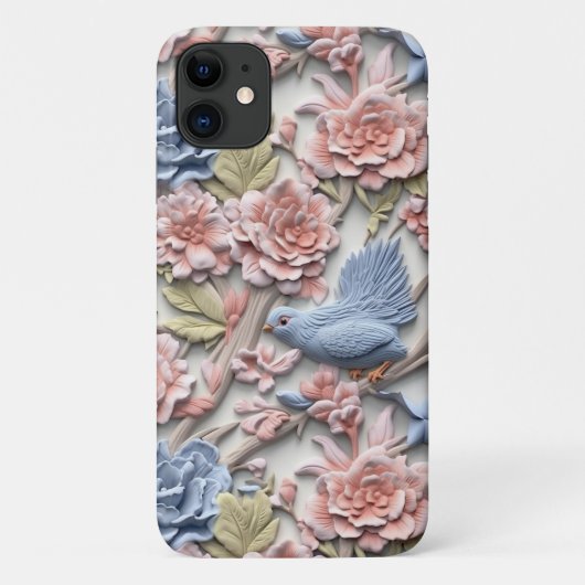 Pastel rococo bloemig met vogel Case-Mate iPhone case (Achterkant)