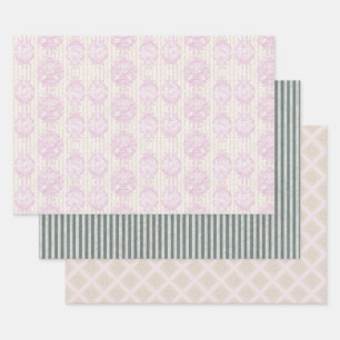 Pastel Rococo Damast Streep Inpakpapier Vellen