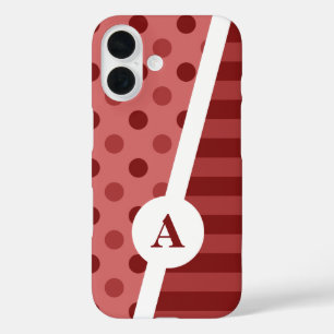 Pastel Rode Polka Dot en Stripe Patroon iPhone 16 Hoesje