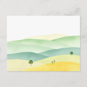 Pastel Rolling Hills Waterverf met gedempte greens Briefkaart
