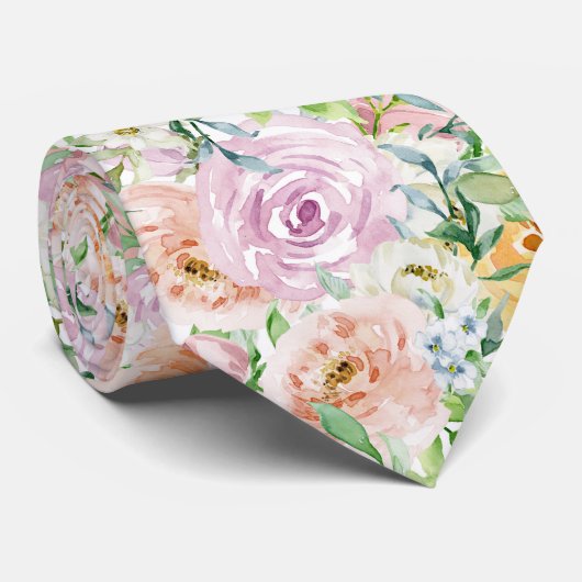 Pastel Romantic Rozen Pattern Short Stropdas (Opgerold)