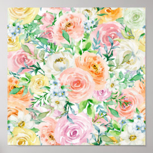 Pastel romantische tuin poster