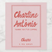 Pastel rood roze handschrift Retro bruiloft wijn Wijn Etiket (Enkel label)