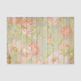 Pastel rood roze rozen op rustieke hout decoupage tissuepapier