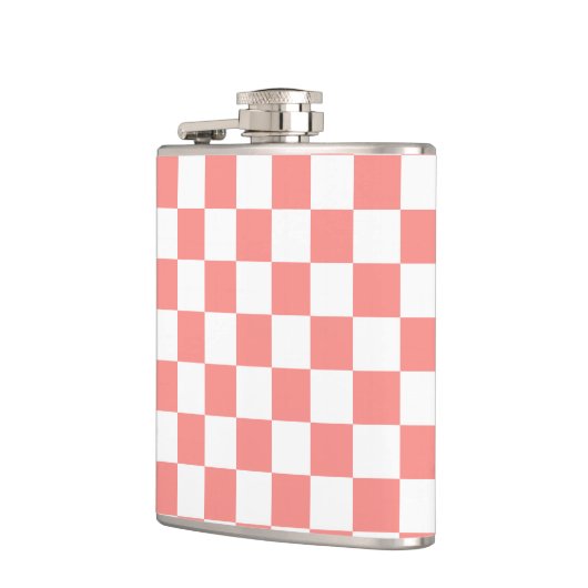 Pastel Rood Wit Geruit Checkerboard  Heupfles (Links)