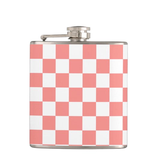 Pastel Rood Wit Geruit Checkerboard  Heupfles (Voorkant)