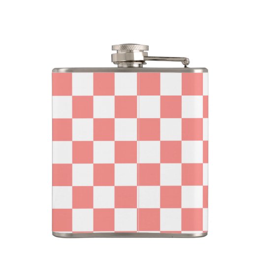 Pastel Rood Wit Geruit Checkerboard  Heupfles (Achterkant)