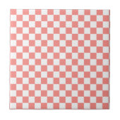 Pastel Rood Wit Geruit Checkerboard  Tegeltje (Voorkant)