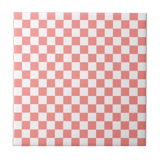 Pastel Rood Wit Geruit Checkerboard Tegeltje (Voorkant)