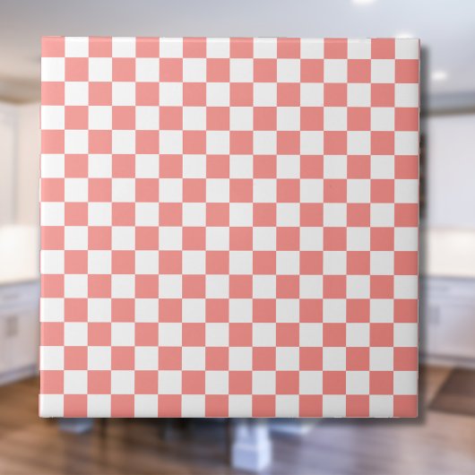 Pastel Rood Wit Geruit Checkerboard  Tegeltje