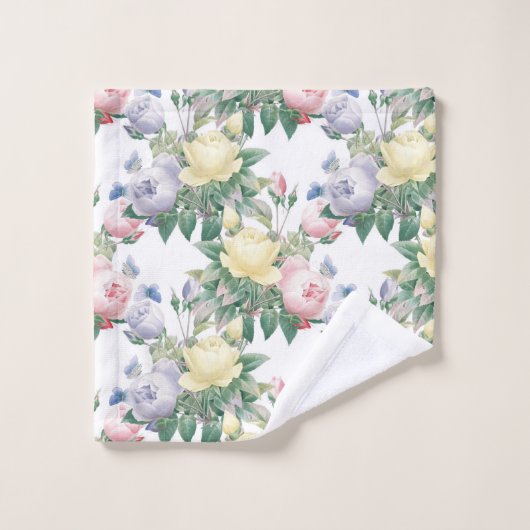 Pastel Roos Bloemen Badhanddoek Set Bad Handdoek (Wasdoekje)