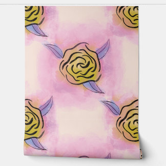 Pastel Roos Bloemenblok Prints - Goudgeel an Behang