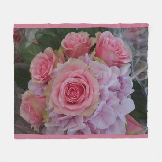 Pastel Roos en Hydrangea Flowers Fleece Blanket (Voorkant (Horizontaal))