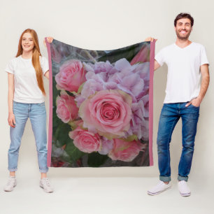 Pastel Roos en Hydrangea Flowers Fleece Blanket Deken
