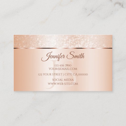 Pastel Roos Koraal mousserend gliter met Initiaal Visitekaartje (Achterkant)