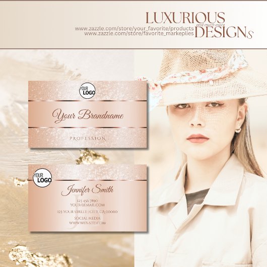 Pastel Roos Koraal Mousserende Logo Initialen Visitekaartje