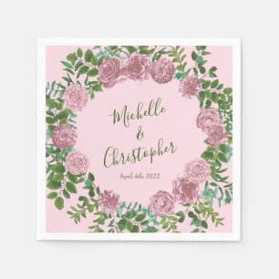 Pastel  Roos met roze bruiloft Servet