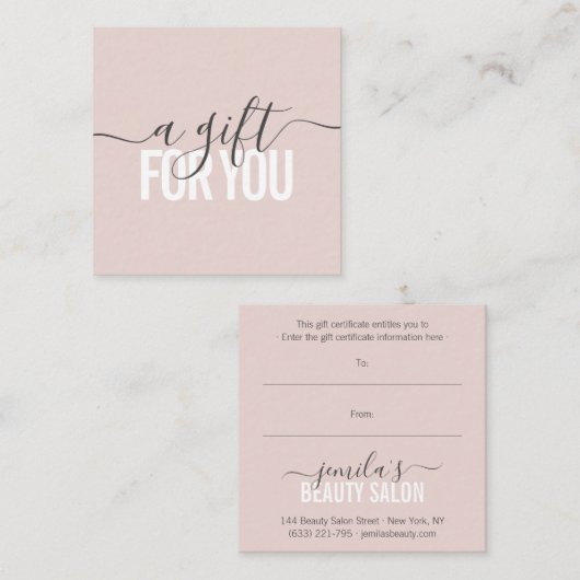 Pastel rose certificat de beauté salon script (Devant / Derrière)