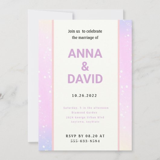Pastel rose et violet Faire-part de mariage modern (Devant)