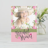 Pastel Rose Floral Photo Bridal Douche Invitation (Debout devant)