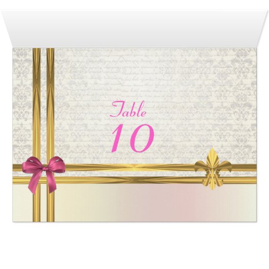 Pastel rose & or sur blanc damassé numéro de table (Intérieur Horizontal (Bas))