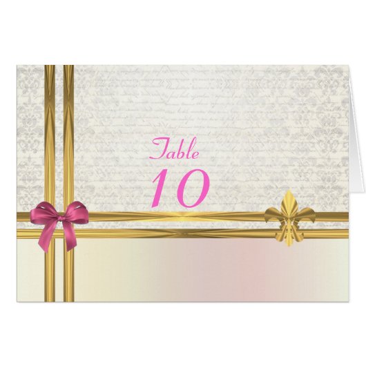 Pastel rose & or sur blanc damassé numéro de table (Devant horizontal)