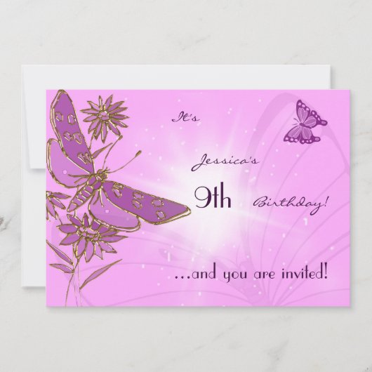 Pastel Rose Papillon Carte d'invitation Anniversai (Devant)
