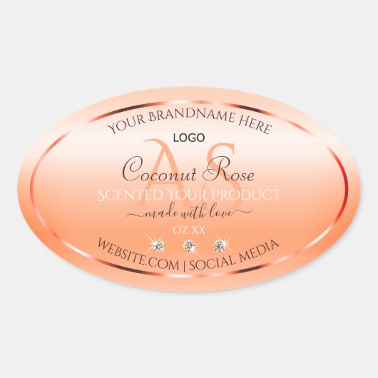 Pastel Rose Saumon Produit Étiquette Monogramme et (Devant)