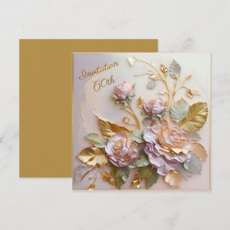 Pastel Rosegold Rozen 60th Kaart