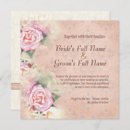 Pastel Roses & Calla Lilies Faire-part de mariage (Devant / Derrière)