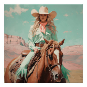 Pastel Roundup: Cowgirl kunst aan de muur Perfect Poster