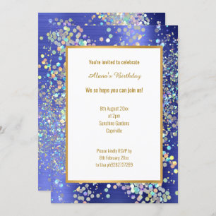 PASTEL ROYAL BLUE TEXTURED HOLOGRAPHIC INVITATION KAART