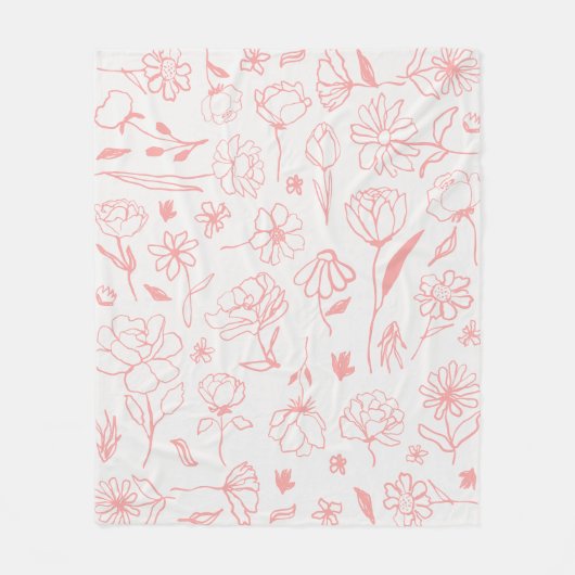 Pastel Roze Abstract Bloemen Botanische Inkt Art P Fleece Deken (Voorkant)