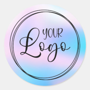 Pastel Roze Aqua Blue Holografische Gradiënt Logo Ronde Sticker