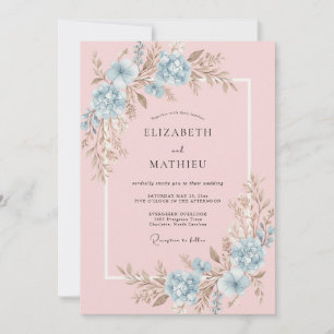 Pastel Roze Azure Ranunculus Eucalyptus Bruiloft Kaart