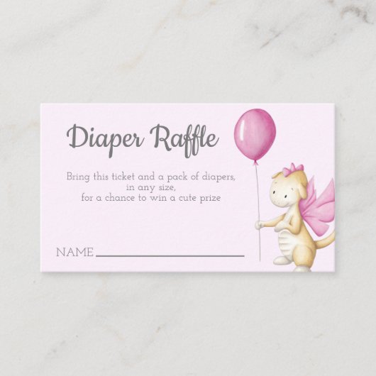 Pastel roze Baby draak met ballonvaarder Raffle Informatiekaartje (Voorkant)