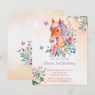 Pastel roze baby paardenbudget verjaardaguitnodigi