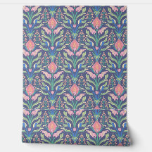 Pastel Roze Blauw Bloemen Art Nouveau