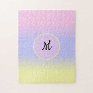 Pastel Roze Blauw en Geel met Monogram Legpuzzel