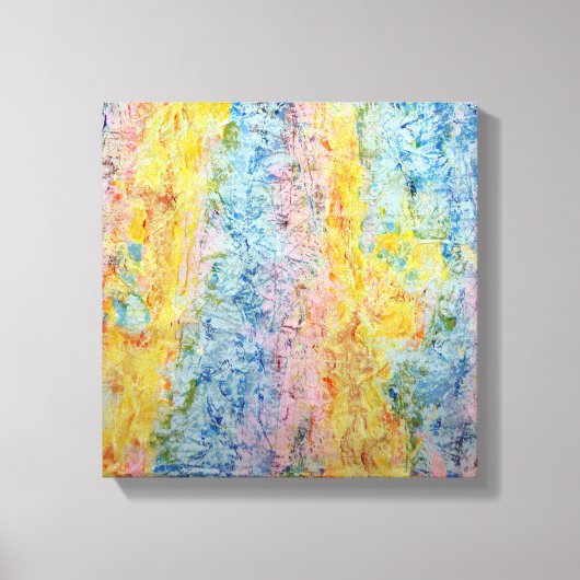 Pastel roze blauw geel getextureerd modern Abstrac Canvas Afdruk (Voorkant)