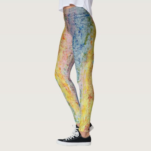 Pastel roze blauw geel getextureerd modern Abstrac Leggings (Links)